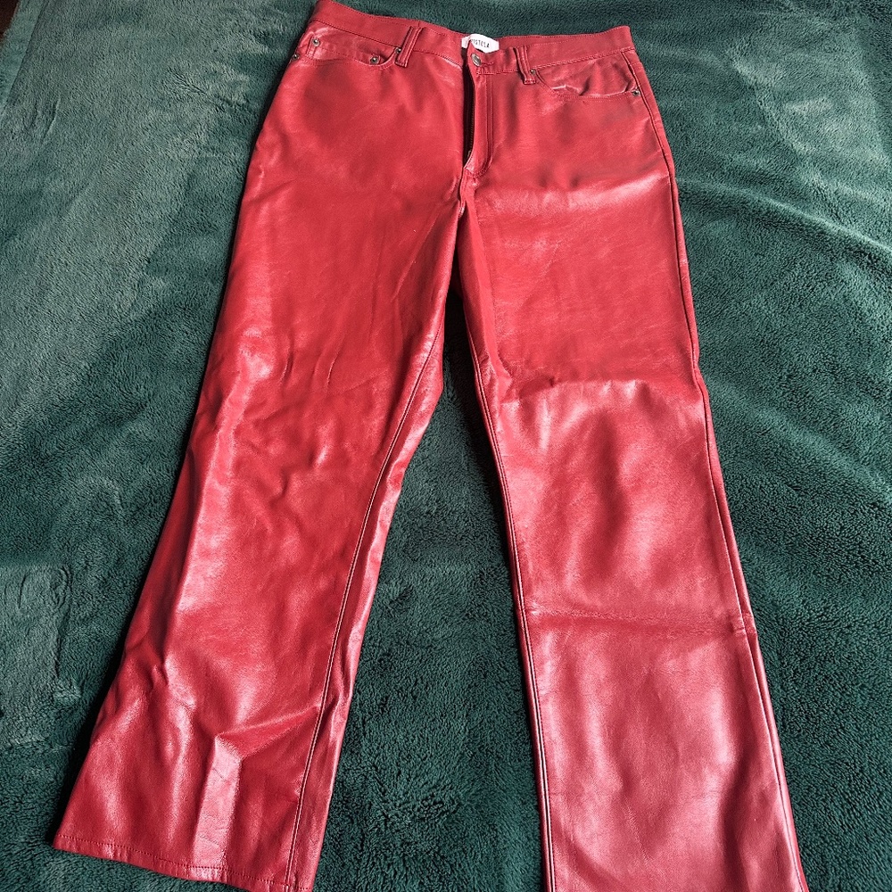 Red Leather Pistola Pants: Size 32